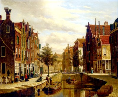 Een Nederlandse gracht door Willem Koekkoek